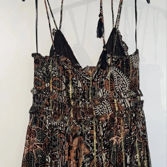 Zara New without tags, Paisley Boho Dress Gold Threading - Picture 6 of 8